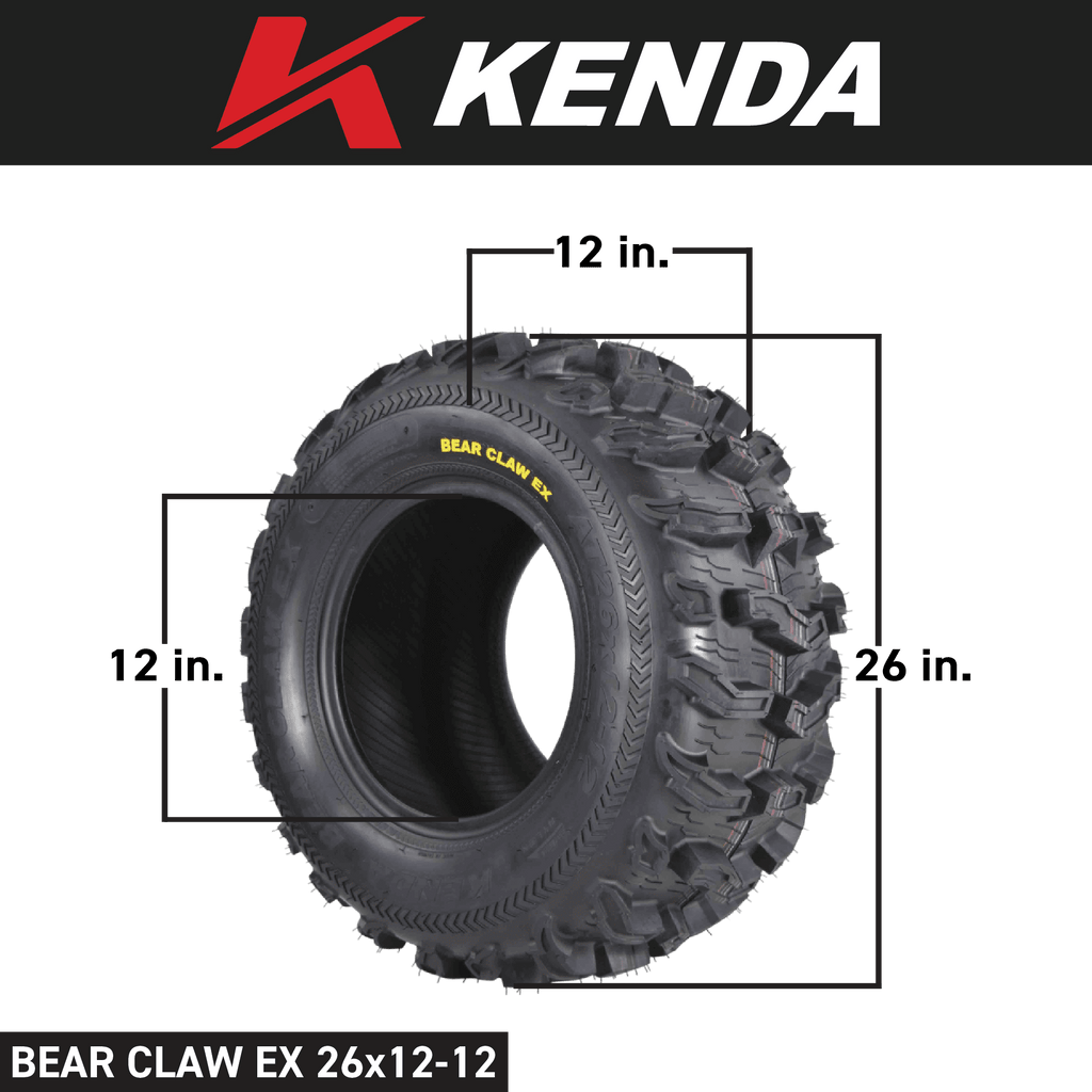 Kenda Bearclaw EX K573 - 26x12-12 Rear Tire for All Terrain (ATV), UTV, and Side by Side (SxS) Vehicles - 6-Ply - Bear Claw EX 26x12x12