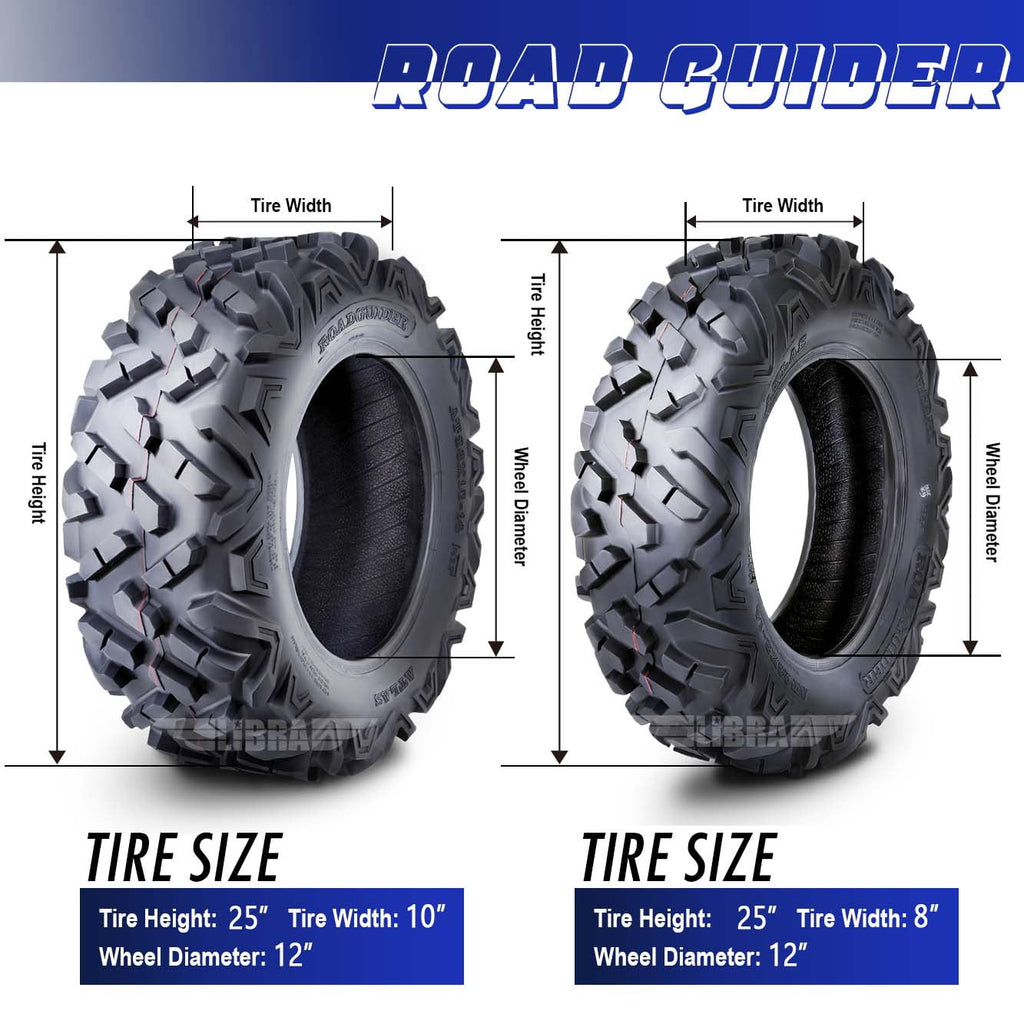 Set 4 Roadguider ATV UTV Tires 25x8-12 25x8x12 front & 25x10-12 25x10x12 Rear 6PR