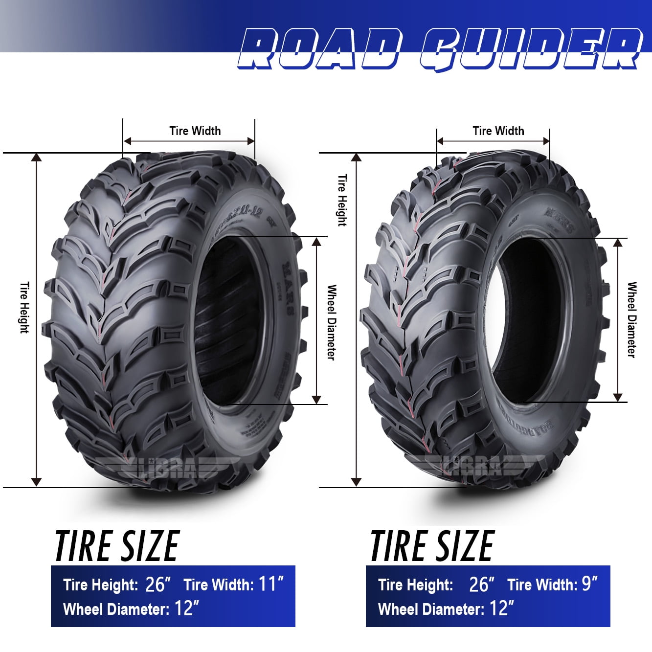 Set of 4 ATV/UTV Tires 26x9-12 26x9x12 Front 26x11-12 26x11x12 Rear 10275/276